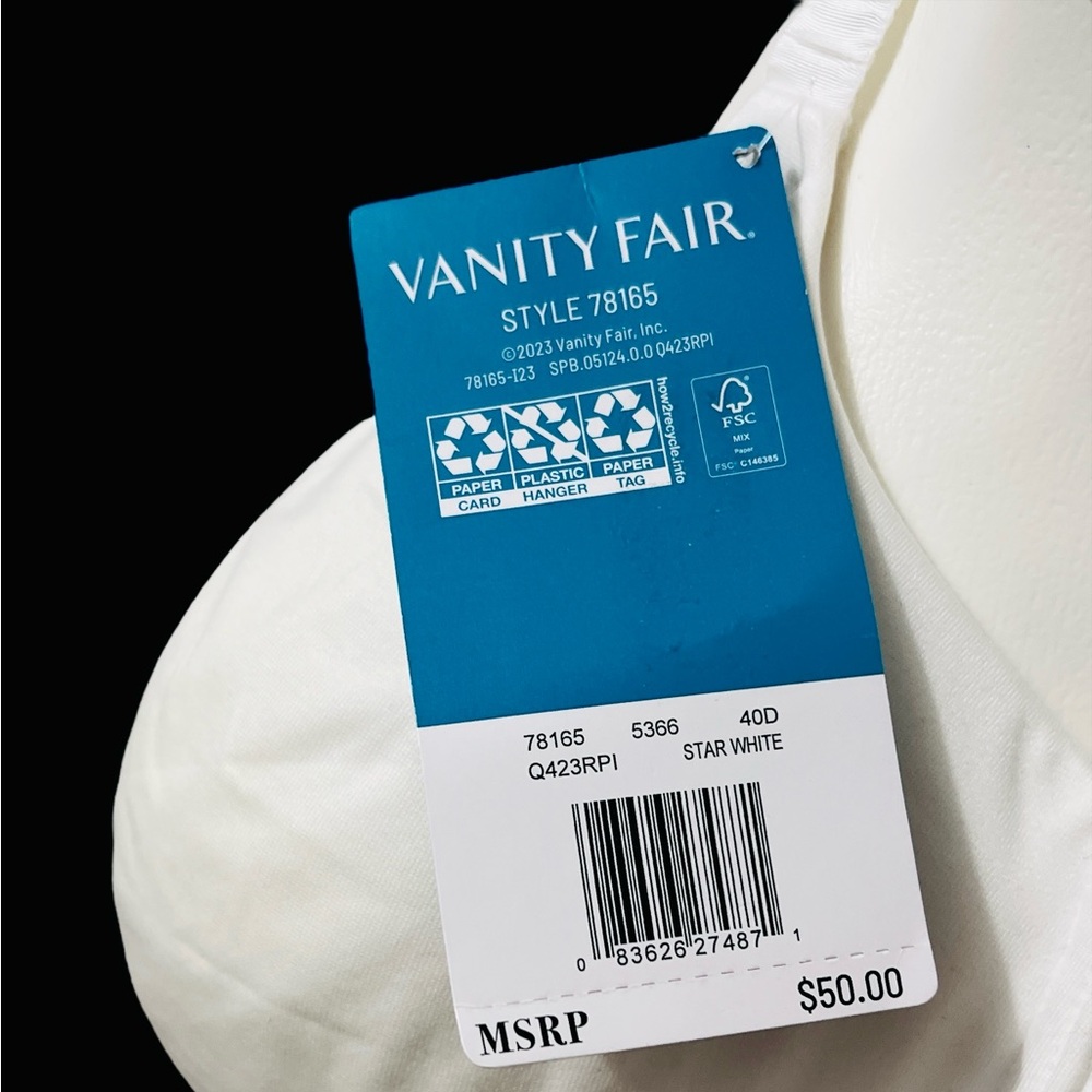 Vanity Fair Effortless Convertable Underwire Bra 78165 White Size 40D - Picture 11 of 11
